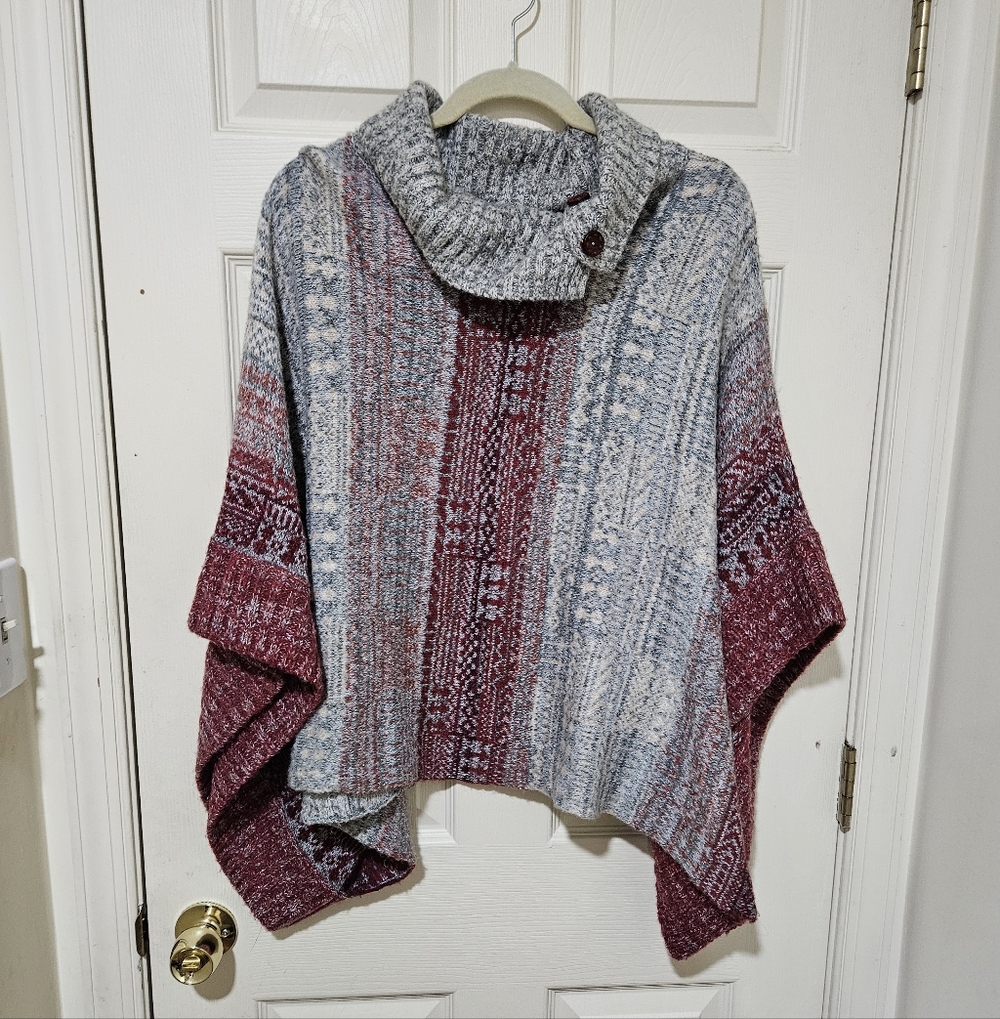 FREE PEOPLE M WILLOW PONCHO SWEATER BUTTON TURTLENECK ALPACA BLEND - Picture 2 of 6